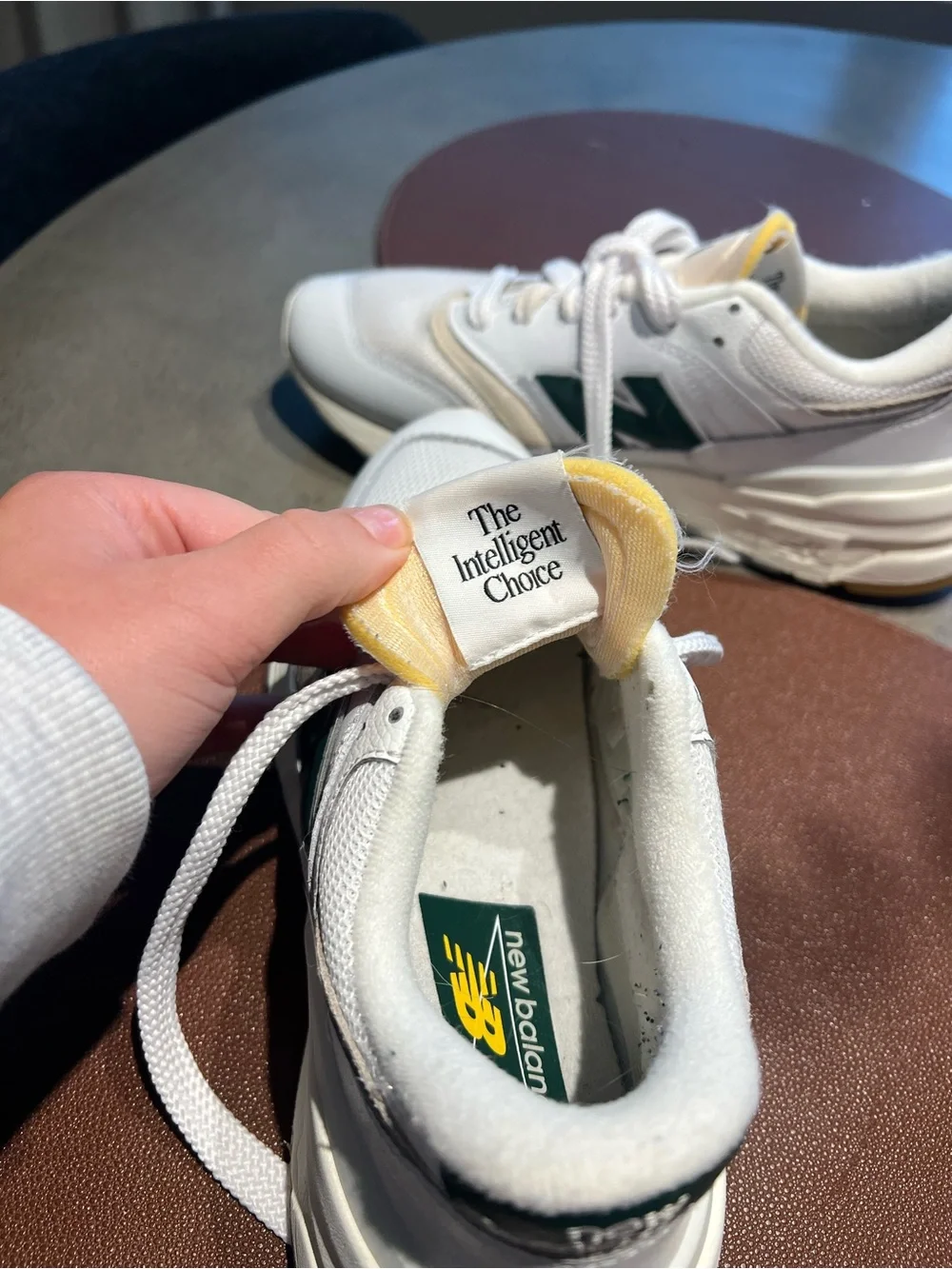 New Balance White Athletic Sneakers with Green 'N' Accent